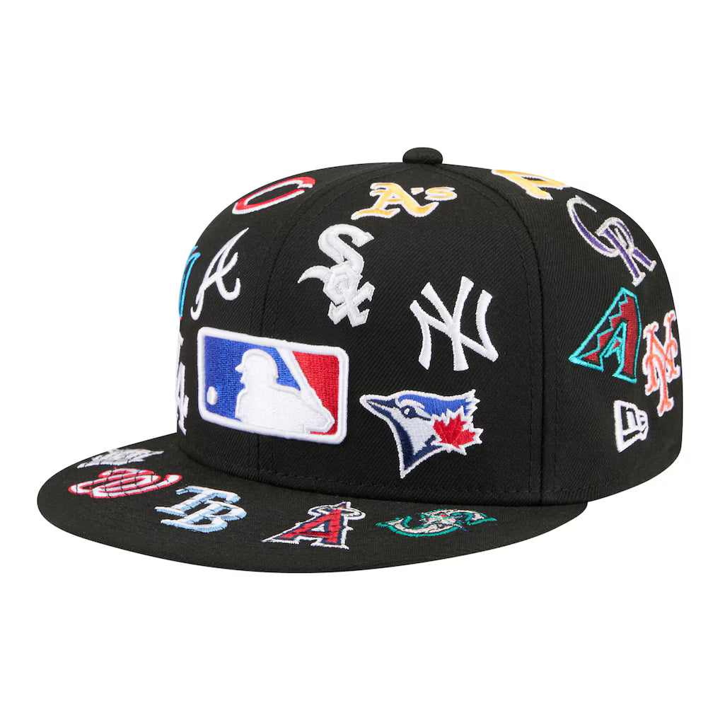 Men's MLB New Era Black All Over Embrodieried Patch  59FIFTY Fitted Hat