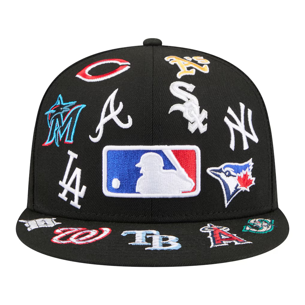 Men's MLB New Era Black All Over Embrodieried Patch  59FIFTY Fitted Hat