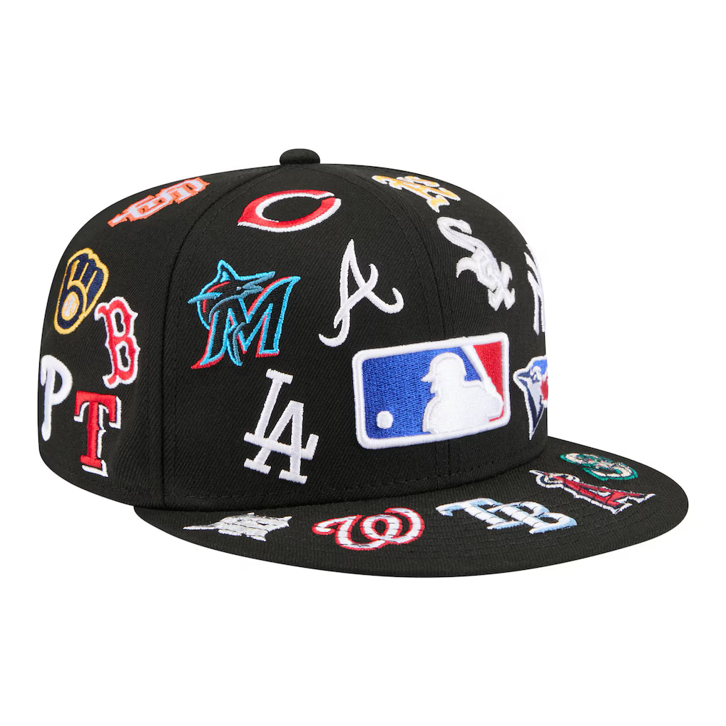 Men's MLB New Era Black All Over Embrodieried Patch  59FIFTY Fitted Hat