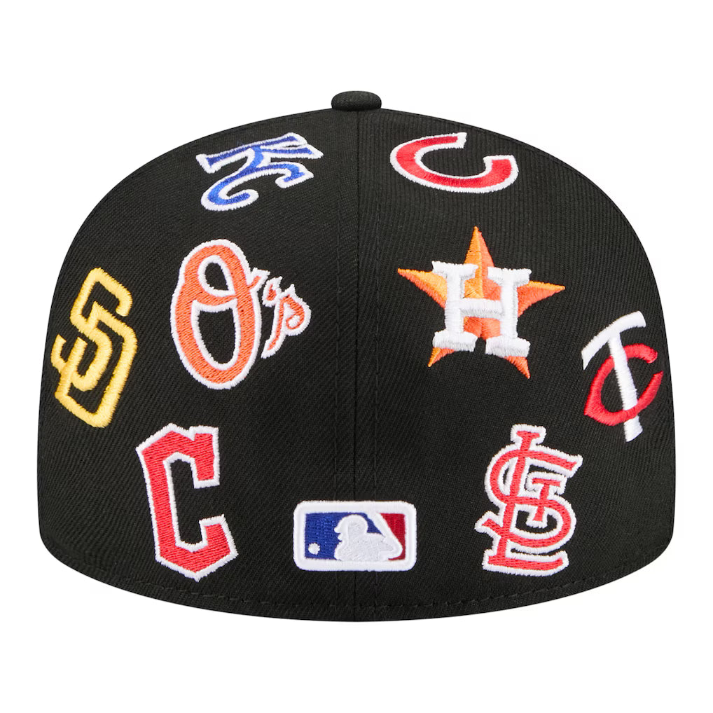 Men's MLB New Era Black All Over Embrodieried Patch  59FIFTY Fitted Hat