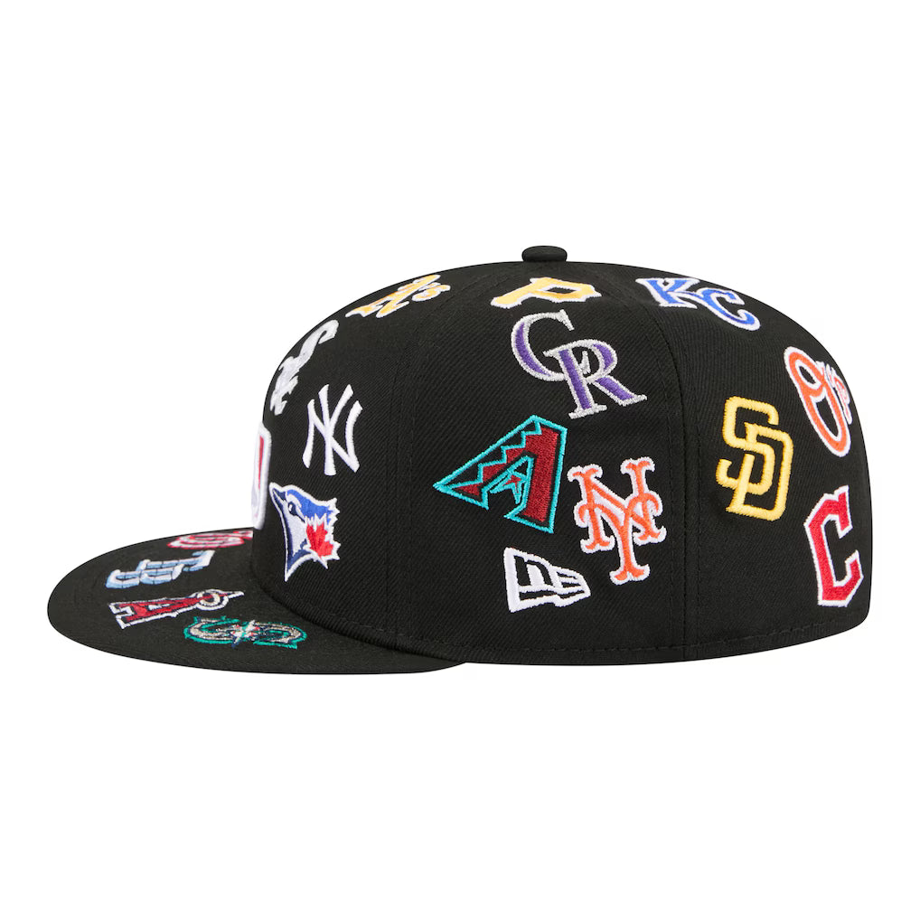 Men's MLB New Era Black All Over Embrodieried Patch  59FIFTY Fitted Hat