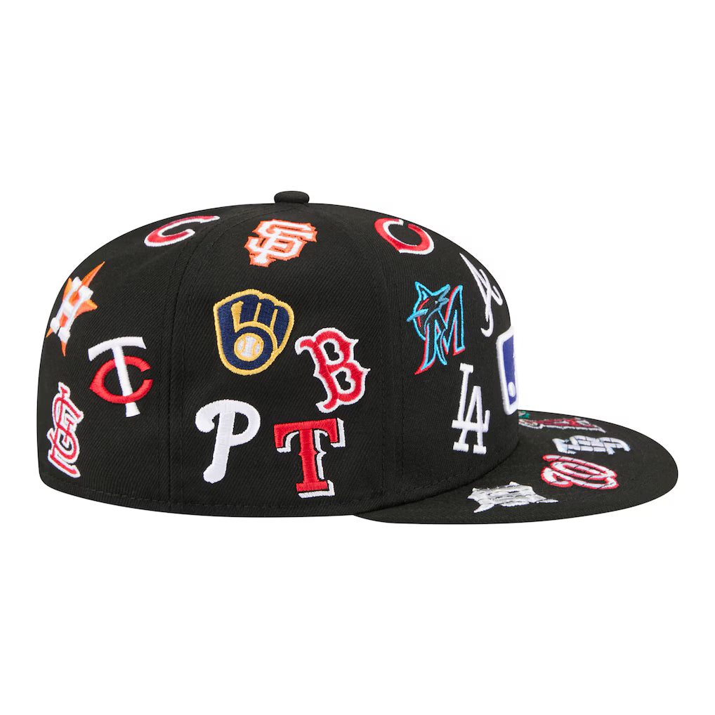 Men's MLB New Era Black All Over Embrodieried Patch  59FIFTY Fitted Hat